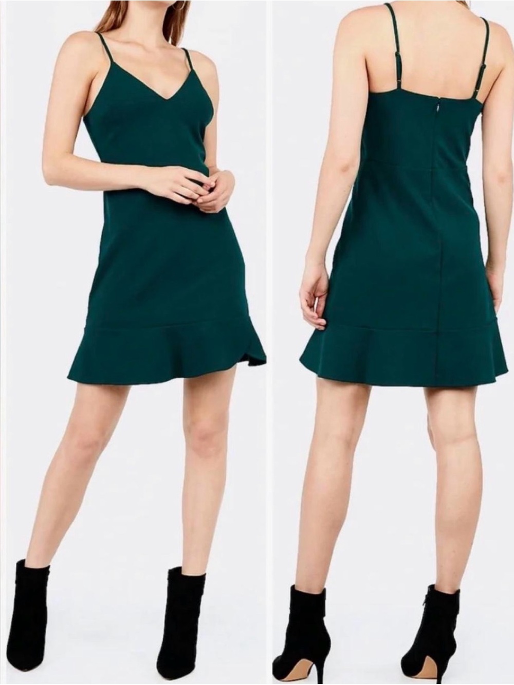 Express Teal Green Spaghetti-Strap Ruffle-Hem Mini Dress